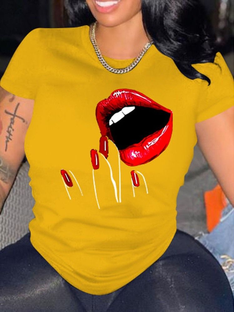 T-shirt Solta Moda Feminina Com Gola Redonda Manga Curta Cartoon