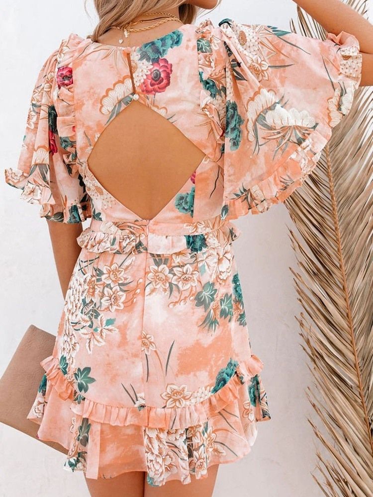 Estampa Vestido Feminino Com Decote Em V Acima Do Joelho Pulôver Floral