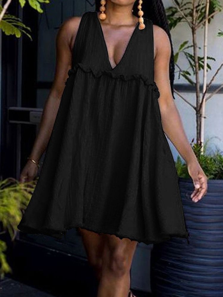 Vestido De Colcha De Retalhos Feminino Sem Mangas Expansível Liso