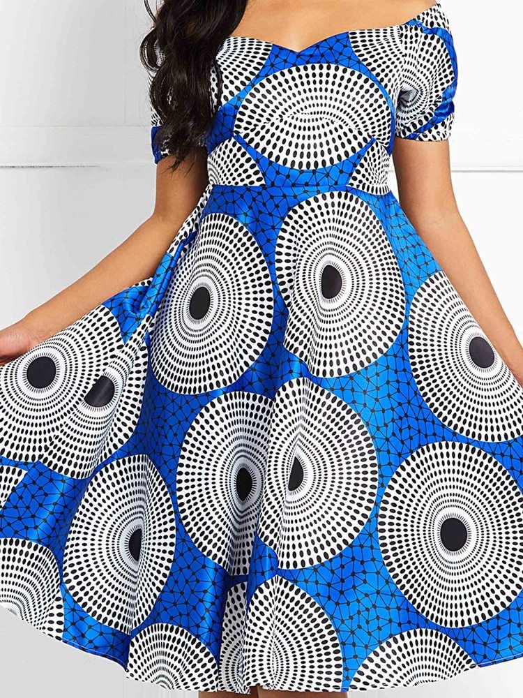 Vestido Feminino Africano De Manga Curta Estampado Na Panturrilha Média