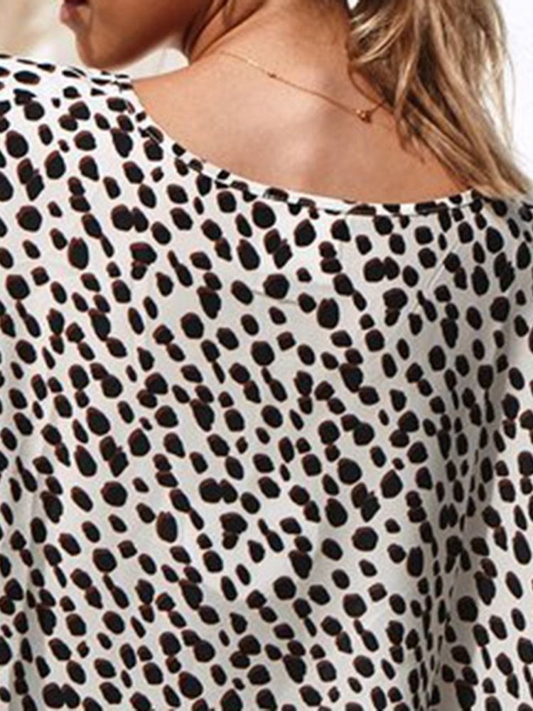 Vestido Feminino Casual De Meia Canela Redonda Leopardo Assimétrico