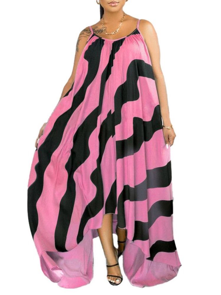 Vestido Feminino Estampado Longo Sem Mangas Verão Assimétrico