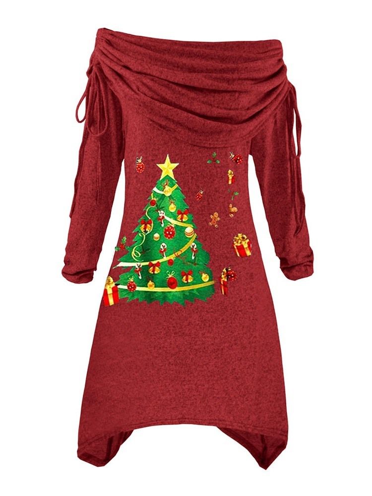 Vestido Feminino De Pulôver De Manga Comprida Com Gola Alta Para Árvore De Natal Até O Joelho