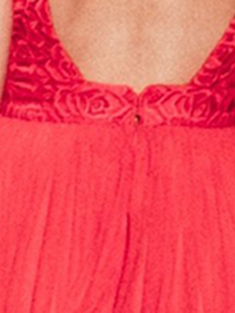 Vestido Feminino Sem Mangas Em Torno Do Pescoço Panturrilha Média E Renda