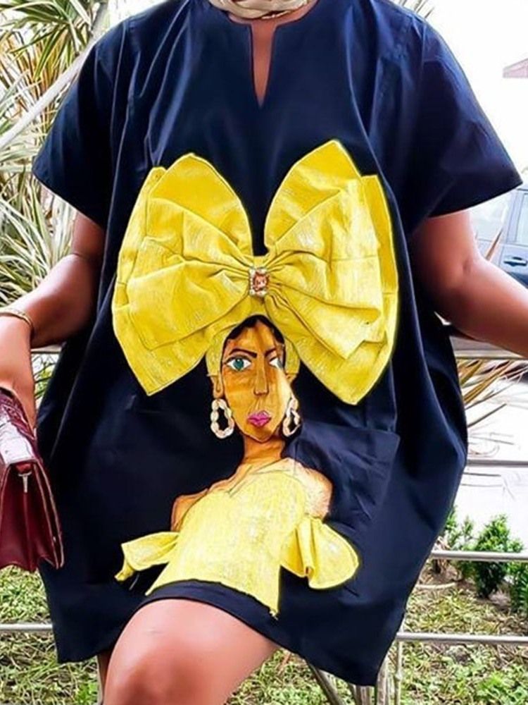 Vestido De Verão Feminino Estampado Acima Do Joelho Manga Curta