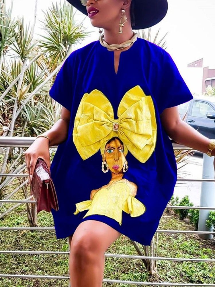 Vestido De Verão Feminino Estampado Acima Do Joelho Manga Curta