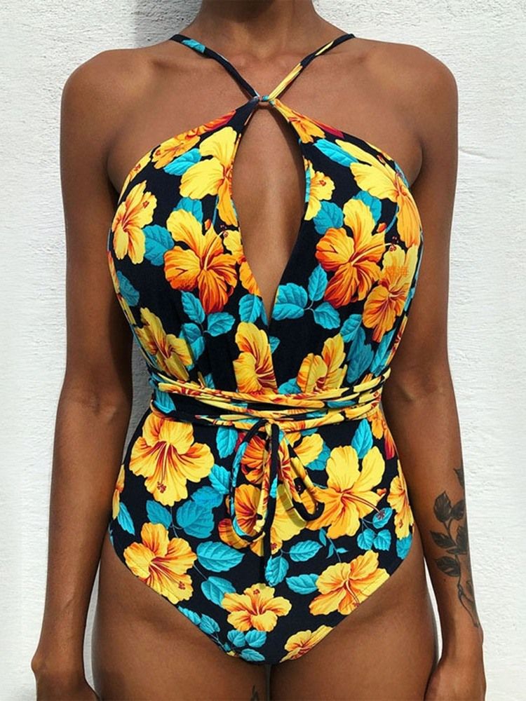 Roupa De Banho Feminina Floral Sem Costas