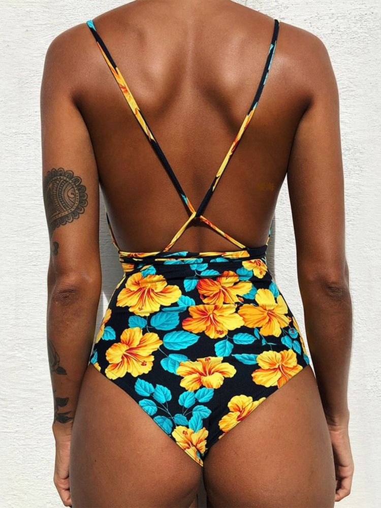 Roupa De Banho Feminina Floral Sem Costas