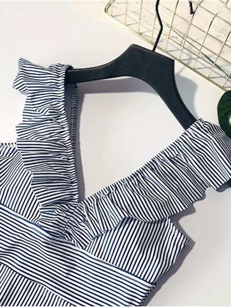 Trajes De Banho Femininos Com Stripe Patchwork De Uma Peça