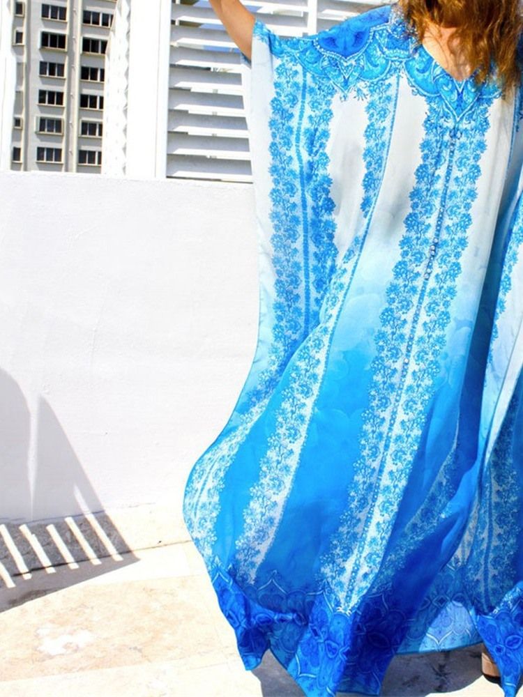 Vestidos De Praia Femininos Com Estampa Até O Chão Em Bloco Colorido