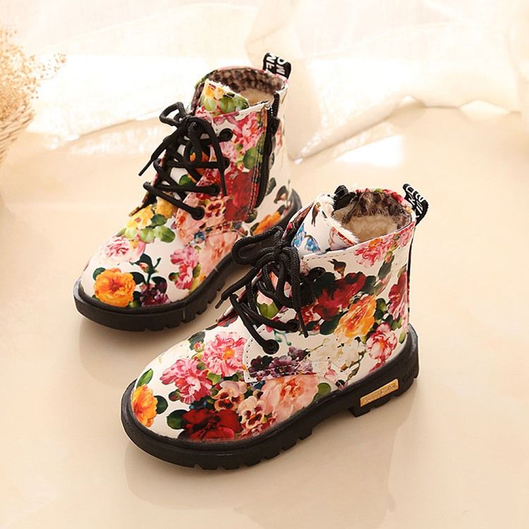 Botas De Bebê Com Zíper Floral Redondo Na Ponta Do Pé