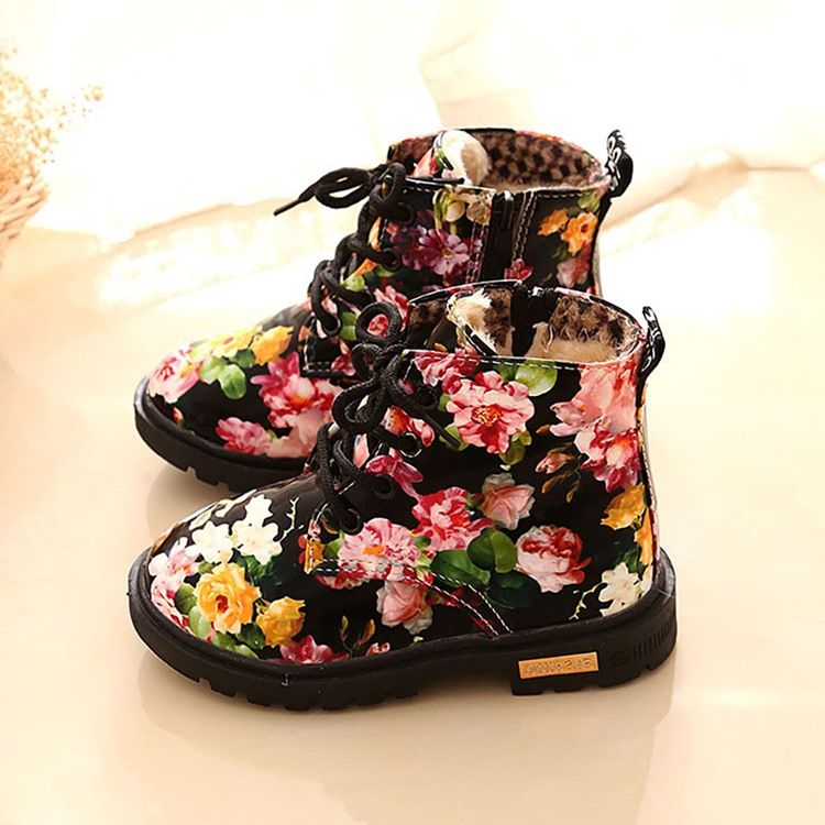 Botas De Bebê Com Zíper Floral Redondo Na Ponta Do Pé