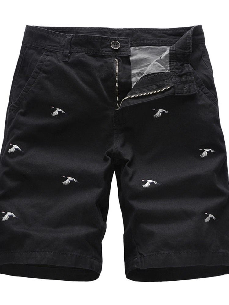 Animal Bordado Reto De Cintura Média Shorts Masculinos Casuais