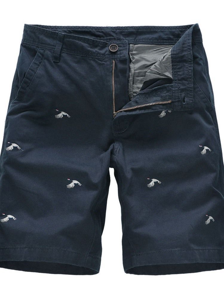 Animal Bordado Reto De Cintura Média Shorts Masculinos Casuais