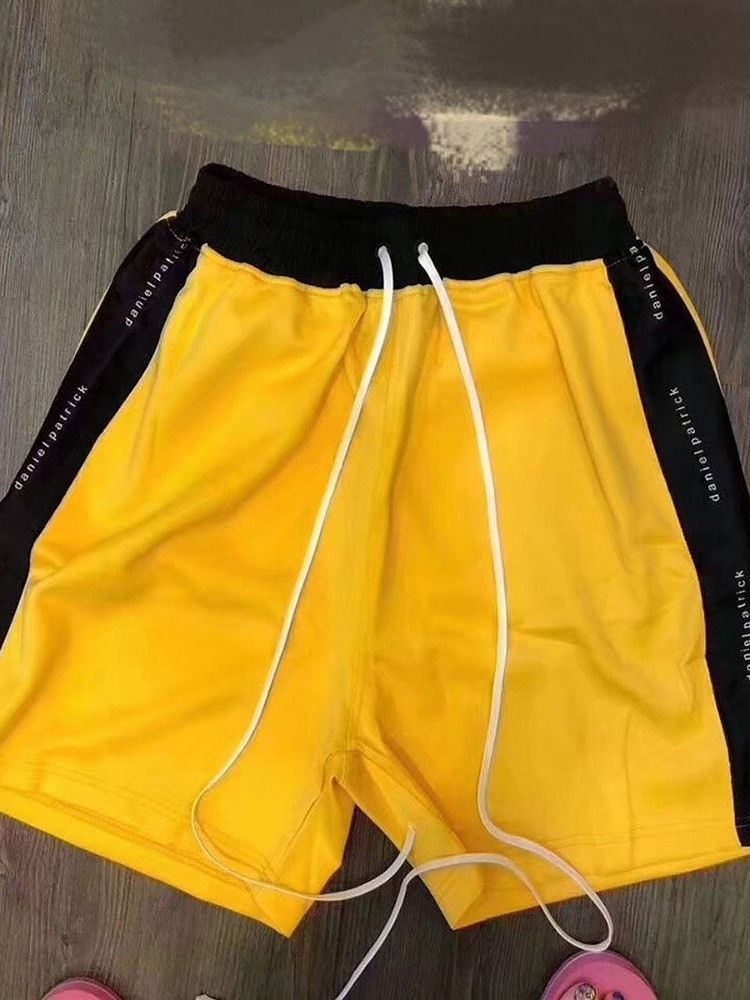 Bloco De Cores Shorts Masculinos Com Cordões Casuais Com Cordões