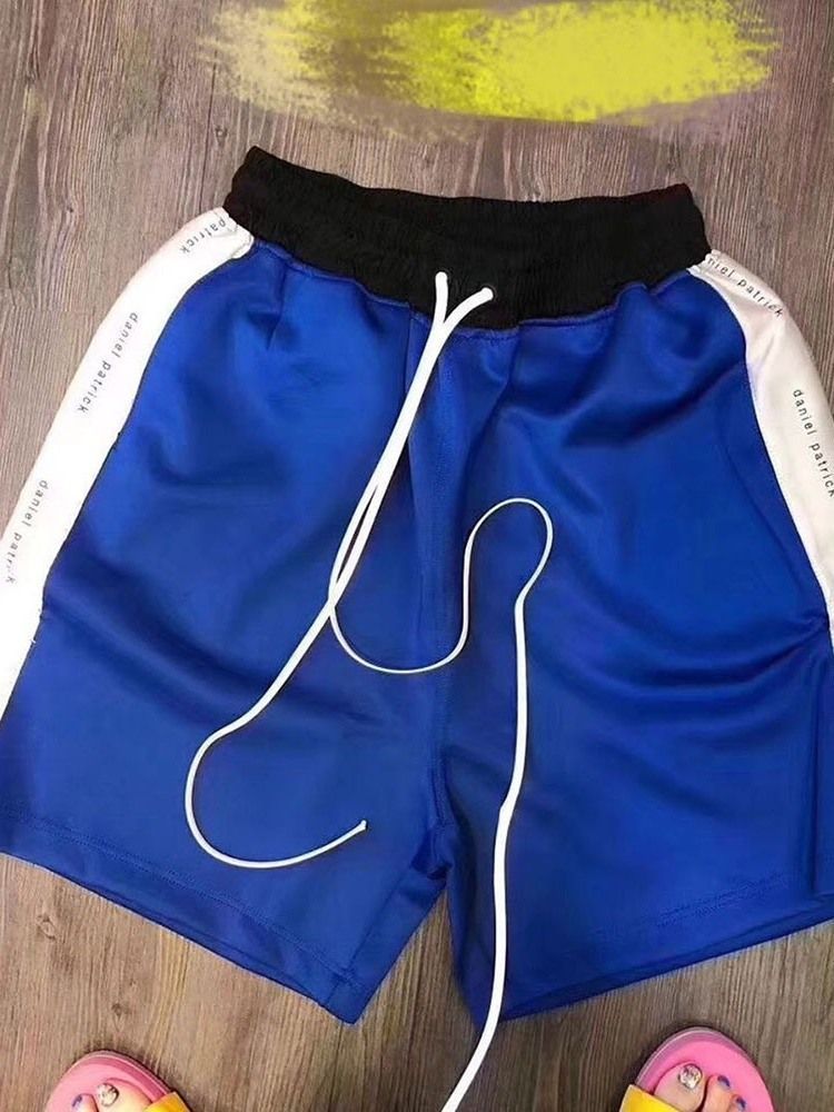 Bloco De Cores Shorts Masculinos Com Cordões Casuais Com Cordões