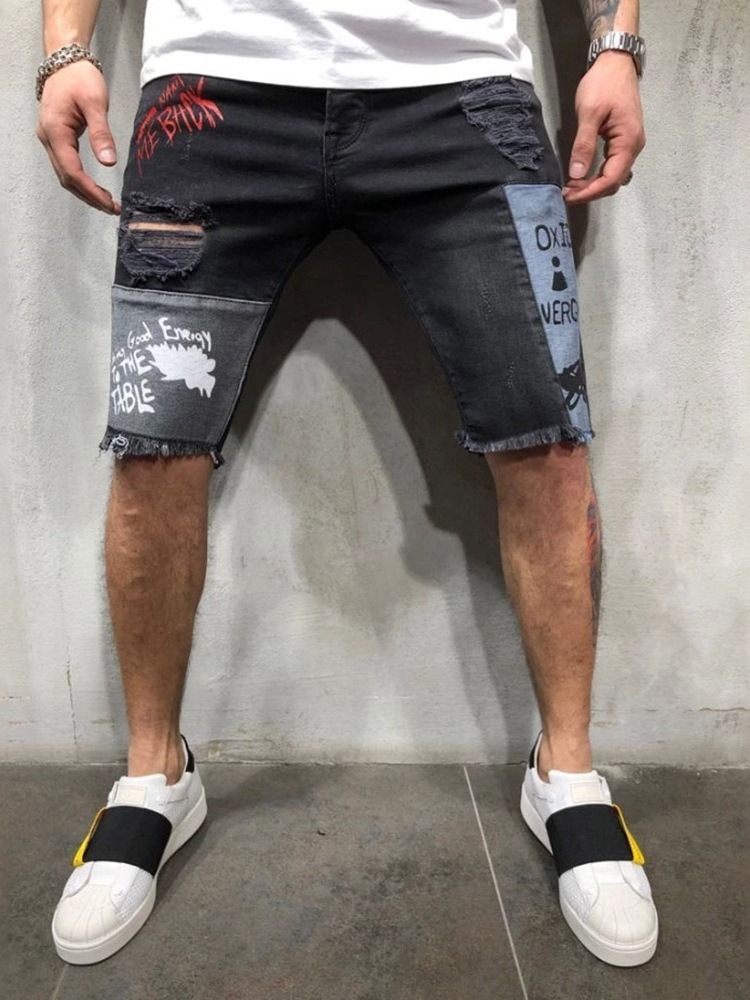 Botão Cor Bloco De Calças Jeans Homem Com Zíper Cintura Média