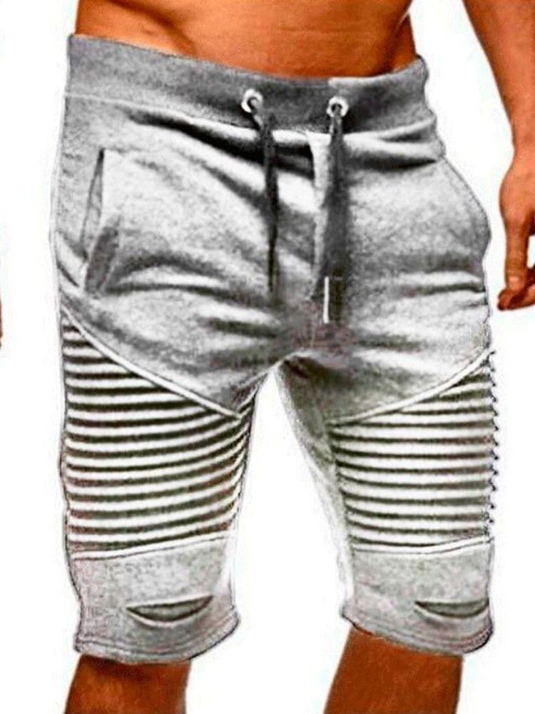 Calça Casual Masculina De Bolso Reto Listrada Com Cintura Média