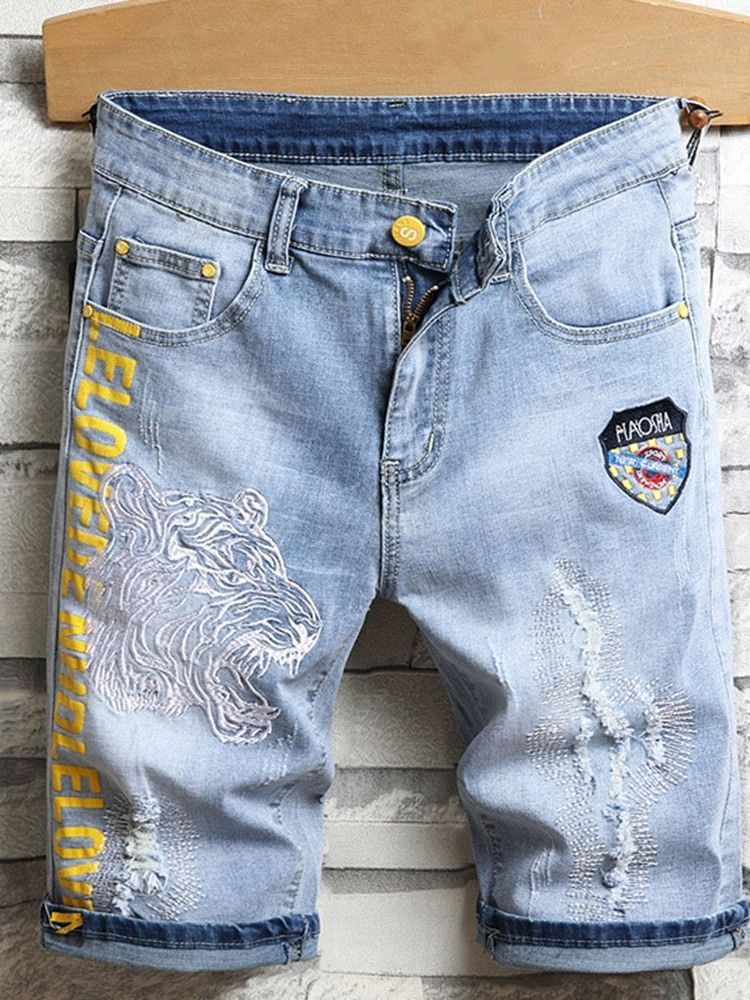 Calça Jeans Com Zíper Casual Reta Estampada Masculina