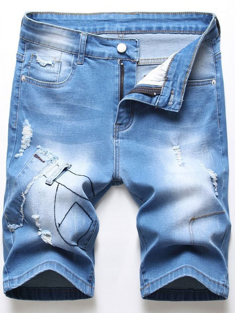 Calça Jeans Reta Gradiente Patchwork Zíper Masculino