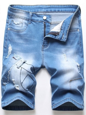 Calça Jeans Reta Gradiente Patchwork Zíper Masculino