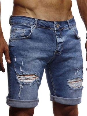 Calças Jeans Masculinas Com Zíper De Cintura Fina E Buraco Médio