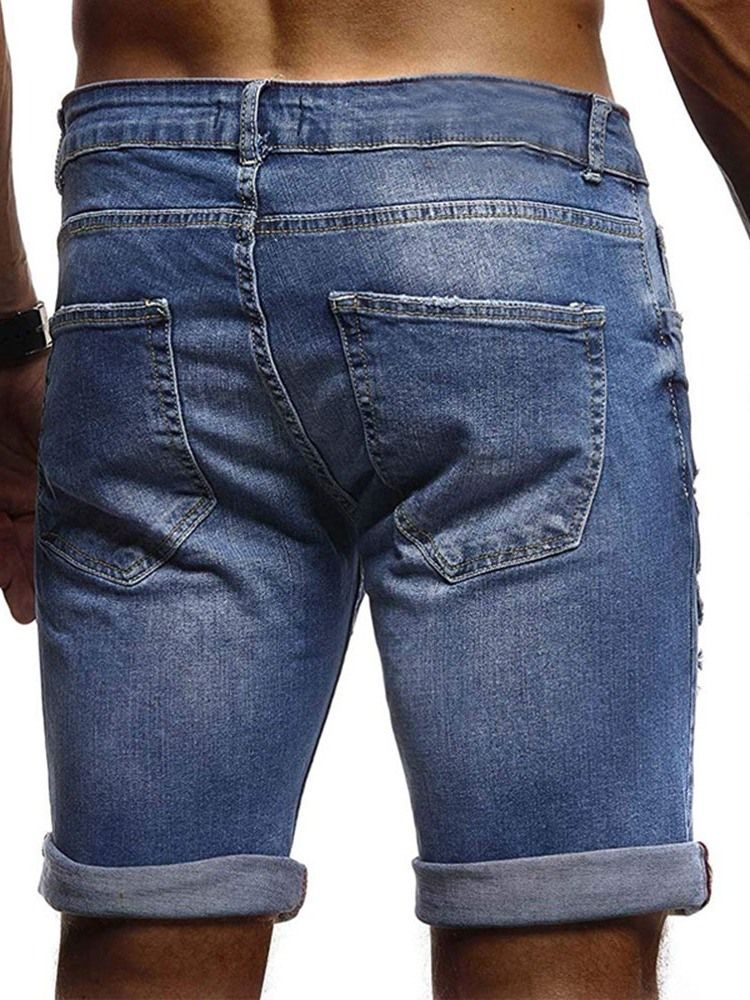 Calças Jeans Masculinas Com Zíper De Cintura Fina E Buraco Médio