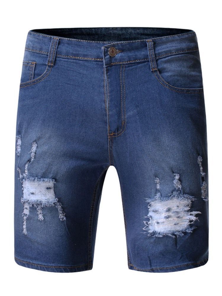 Calças Jeans Masculinas Com Zíper De Cintura Fina E Buraco Médio