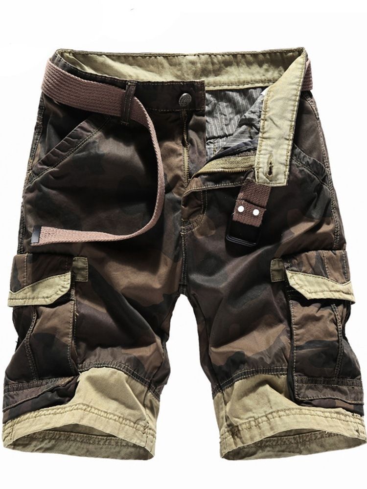 Calções De Camuflagem Masculina Com Bolso Reto E Zíper Na Cintura