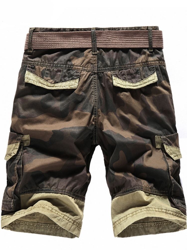 Calções De Camuflagem Masculina Com Bolso Reto E Zíper Na Cintura