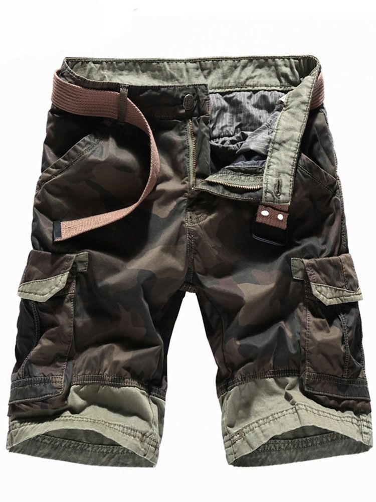 Calções De Camuflagem Masculina Com Bolso Reto E Zíper Na Cintura