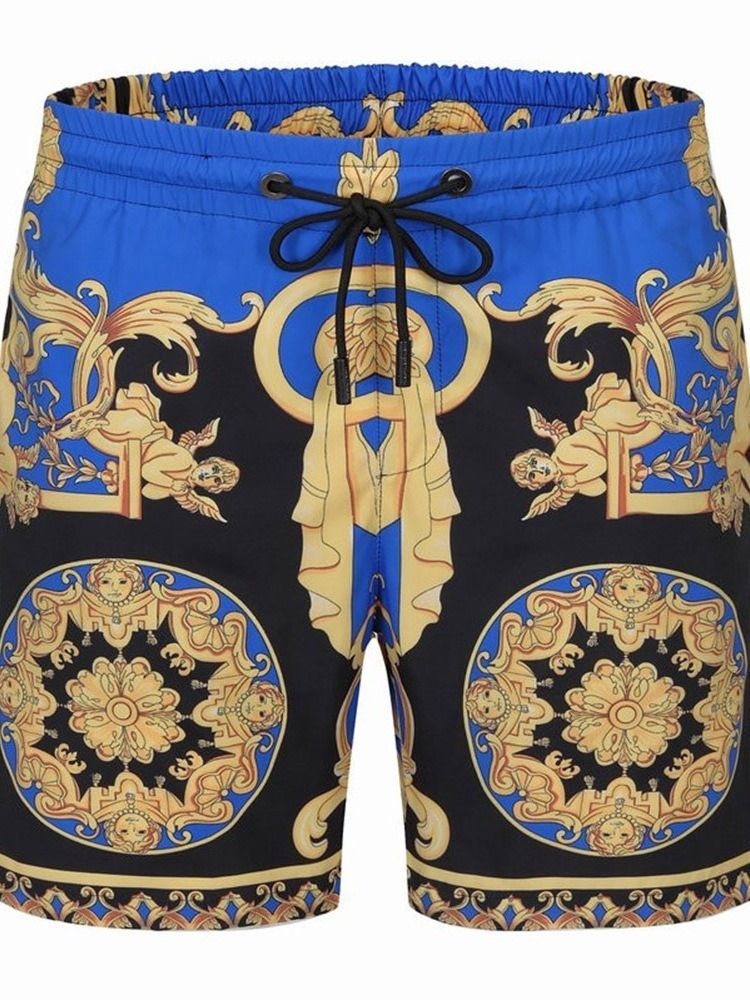 Estampa Shorts Masculinos Europeus Finos Com Cordões Florais