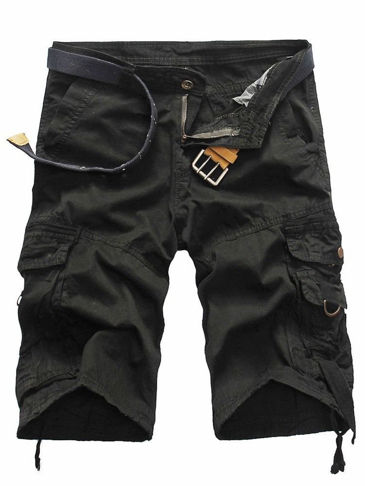 Shorts Casuais Masculinos Com Bolso Liso Reto Cintura Média