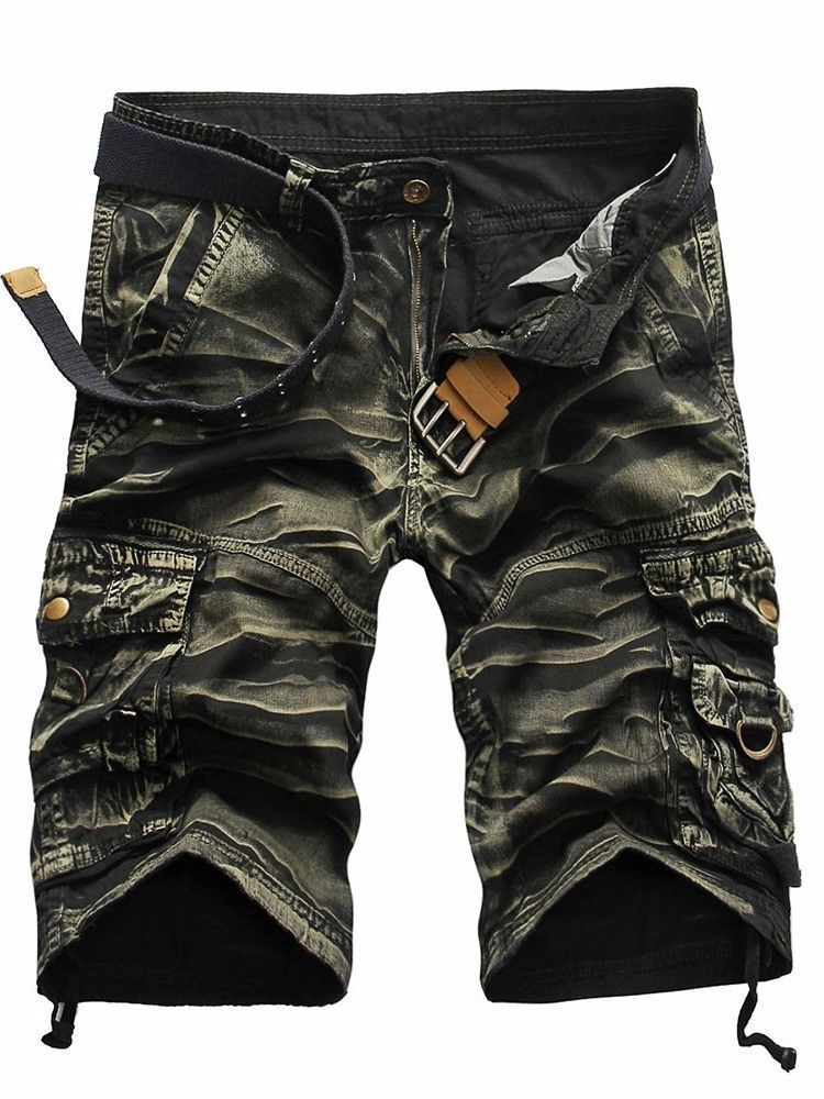 Shorts Casuais Masculinos Com Bolso Liso Reto Cintura Média