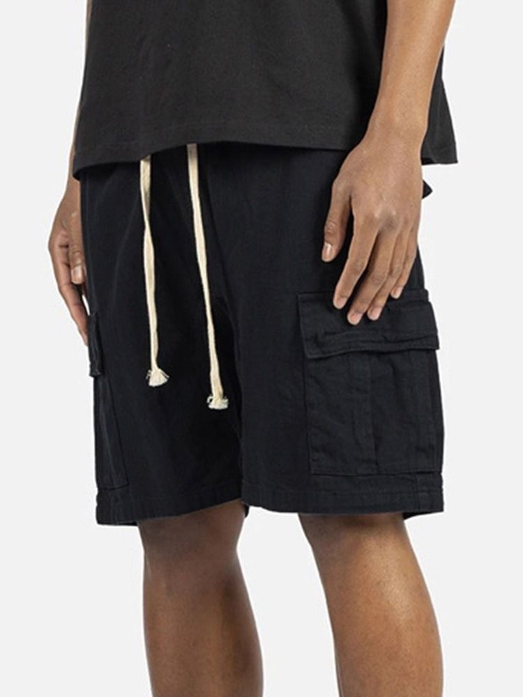 Shorts Casuais Masculinos Com Bolso Liso Reto De Renda