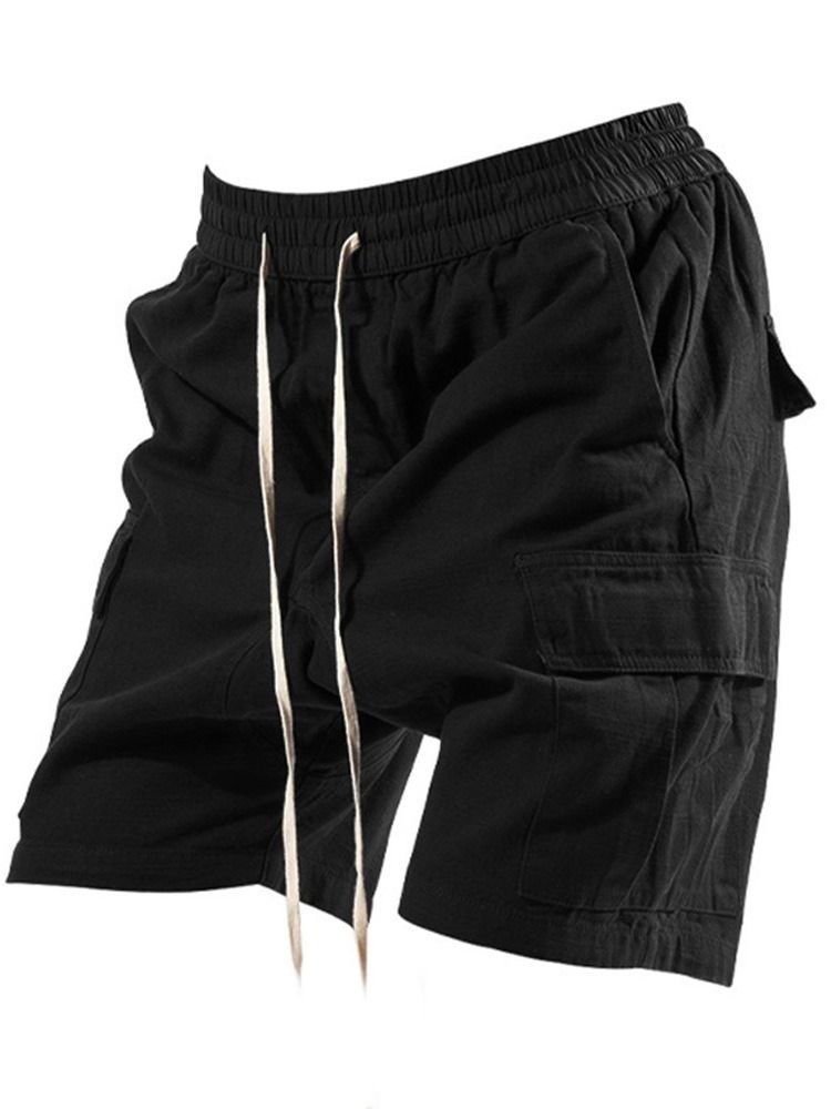 Shorts Casuais Masculinos Com Bolso Liso Reto De Renda