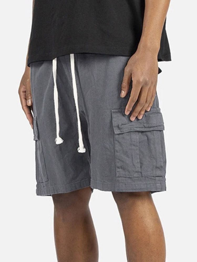 Shorts Casuais Masculinos Com Bolso Liso Reto De Renda