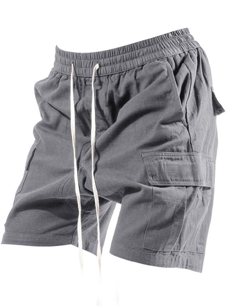 Shorts Casuais Masculinos Com Bolso Liso Reto De Renda