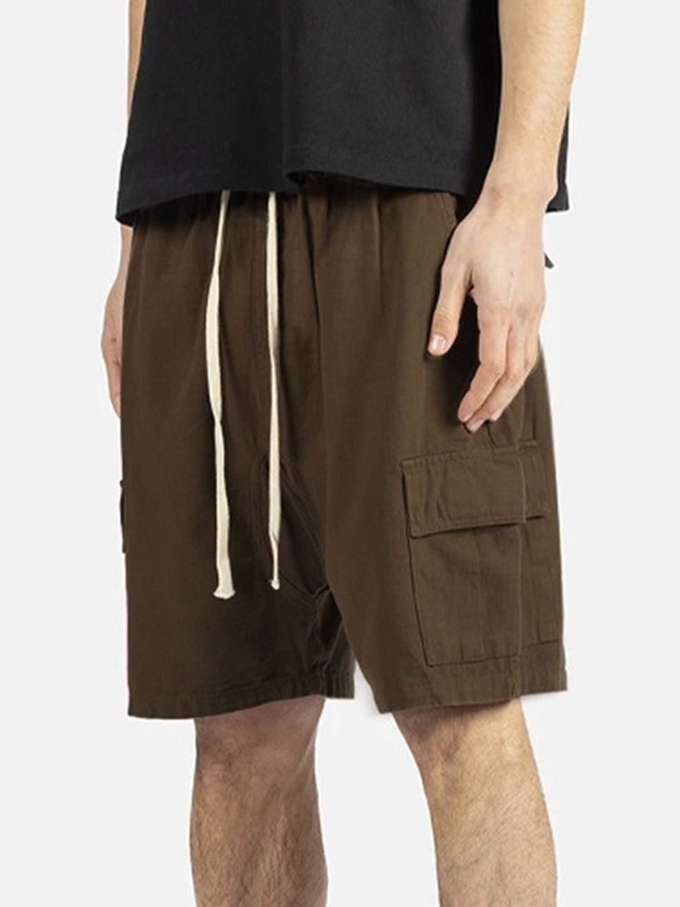 Shorts Casuais Masculinos Com Bolso Liso Reto De Renda