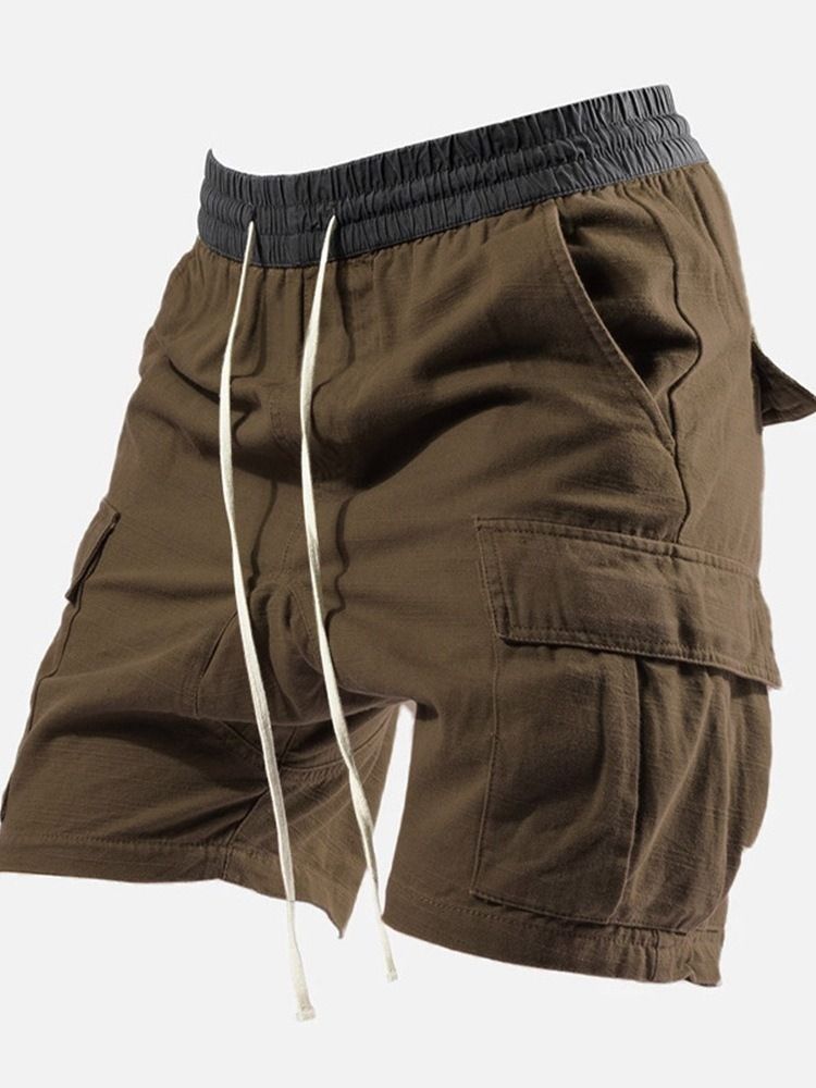 Shorts Casuais Masculinos Com Bolso Liso Reto De Renda