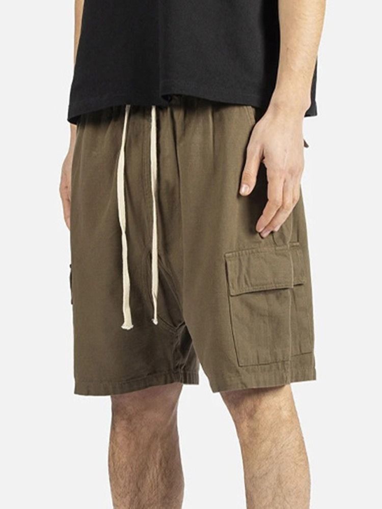 Shorts Casuais Masculinos Com Bolso Liso Reto De Renda