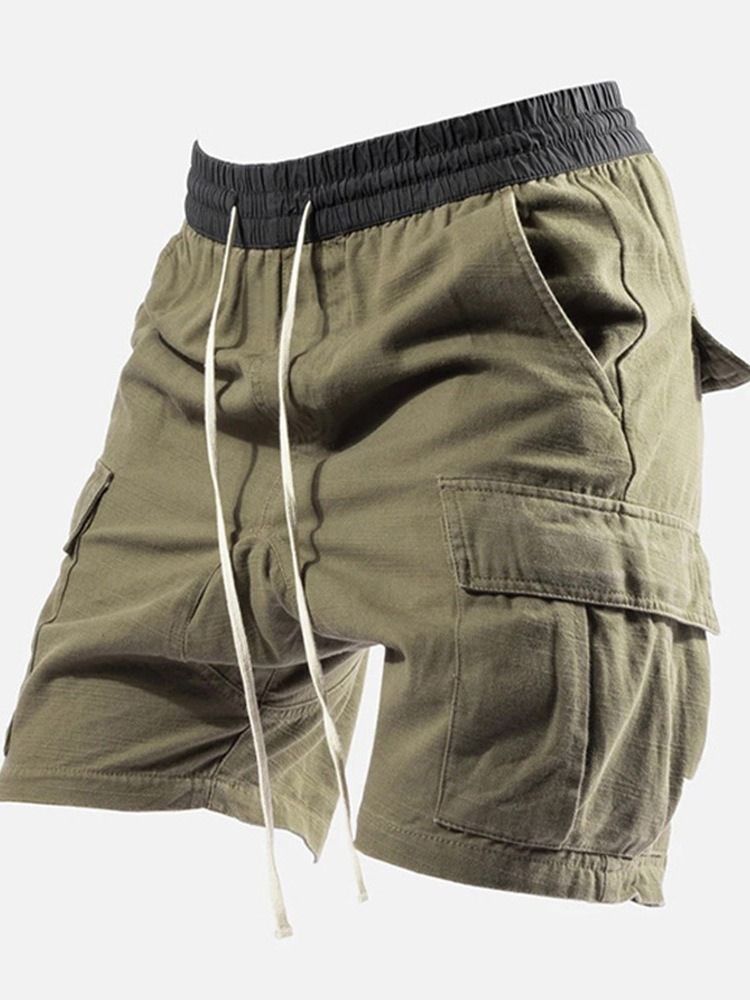 Shorts Casuais Masculinos Com Bolso Liso Reto De Renda