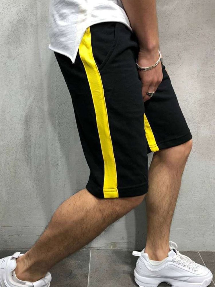 Shorts Casuais Masculinos Com Cordão E Listra Reta Cintura Média