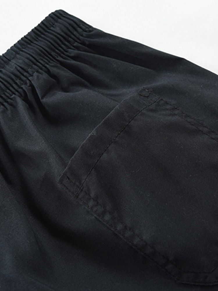 Shorts Casuais Masculinos Com Cordões E Cintura Média