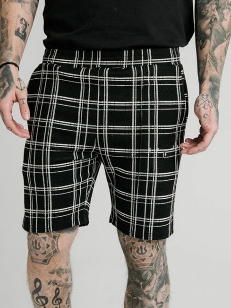 Shorts Casuais Masculinos Com Elásticos De Bolso Xadrez