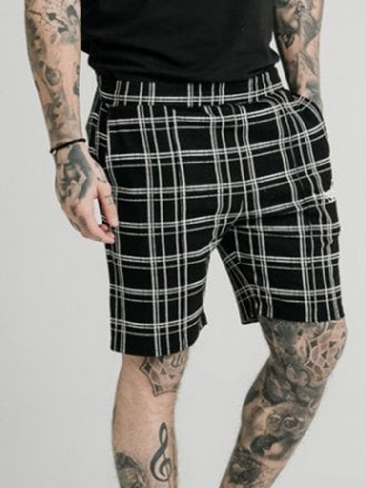 Shorts Casuais Masculinos Com Elásticos De Bolso Xadrez