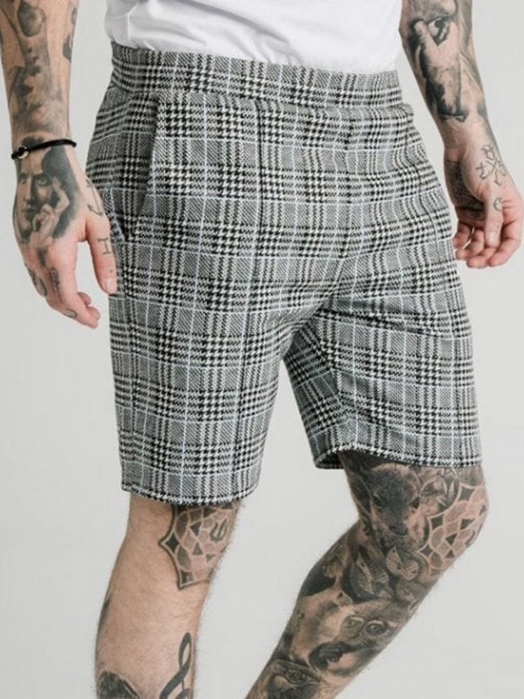 Shorts Casuais Masculinos Com Elásticos De Bolso Xadrez