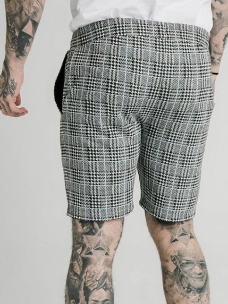 Shorts Casuais Masculinos Com Elásticos De Bolso Xadrez