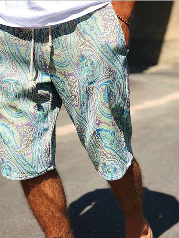 Shorts Casuais Masculinos Com Estampa Reta