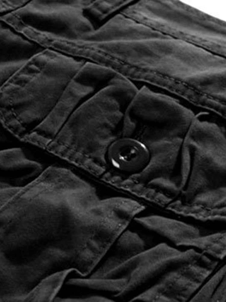 Shorts Casuais Masculinos Com Zíper Reto Liso De Cintura Média